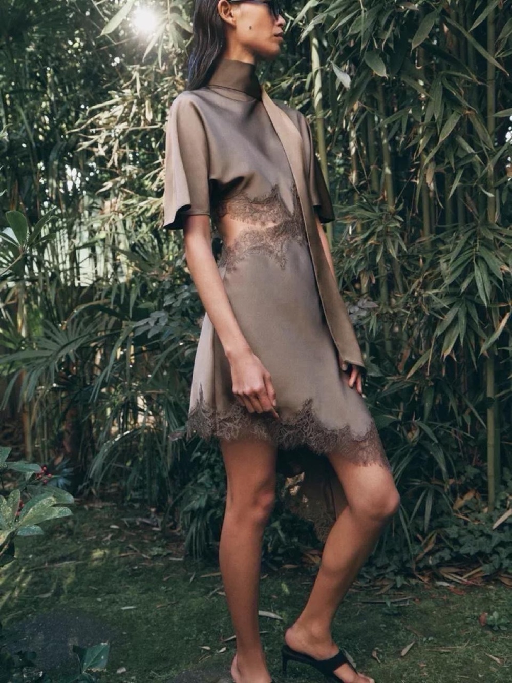 Zara Olive Lace-Trim Mini Dress